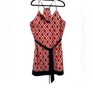 Mud Pie Red and White Geometric Halter Tunic with Black Trim